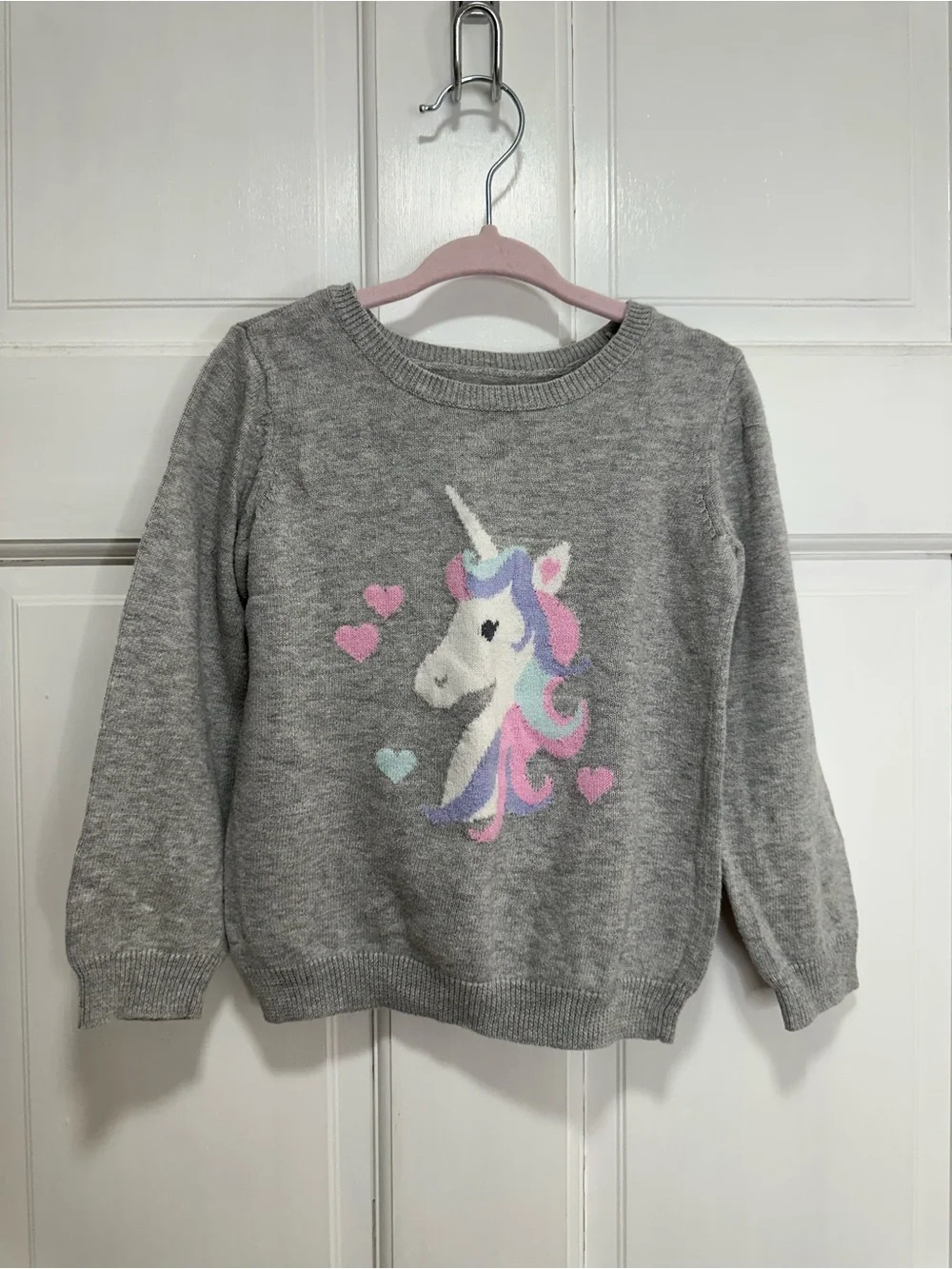 The Children’s Place Unicorn Knit Pullover Sweater in Gray Toddler Size 4T